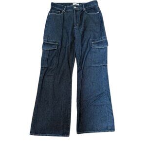 LOFT THE WIDE LEG HIGH RISE UTILITY CARGO JEANS NWT SZ 10/30 BLUE